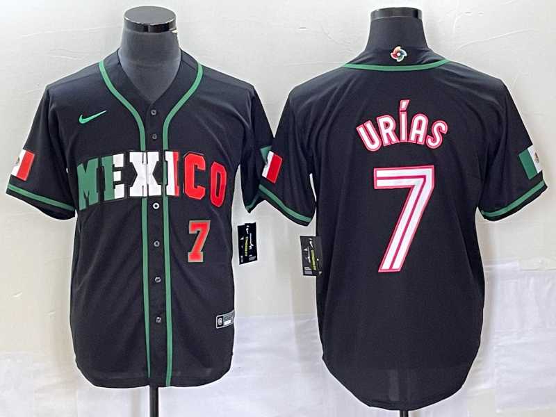 Mens Mexico Baseball #7 Julio Urias Number 2023 Black White World Classic Stitched Jersey1